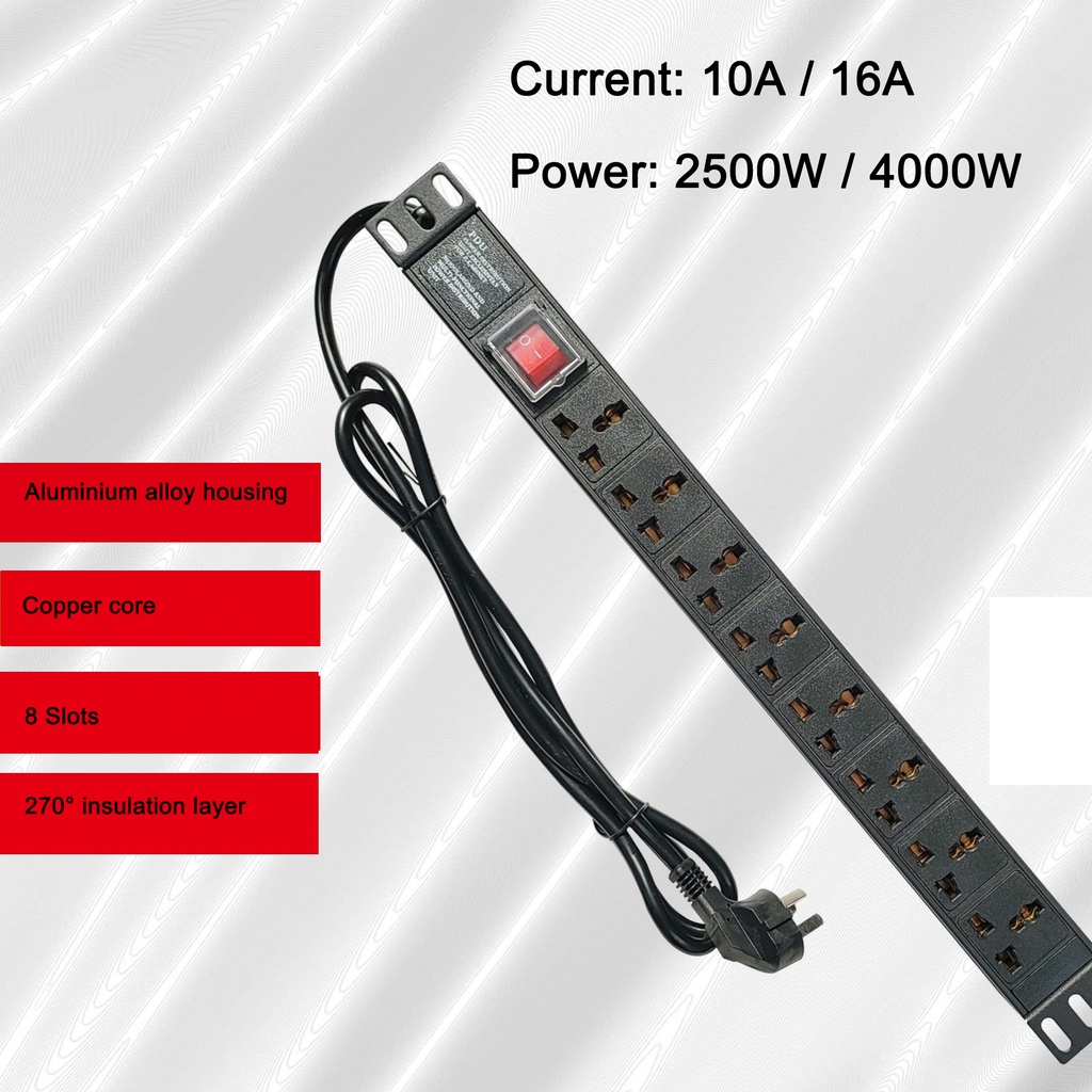 8 Slots 10A 16A Rack Mount PDU Power Distribution Unit Aluminium Alloy ...
