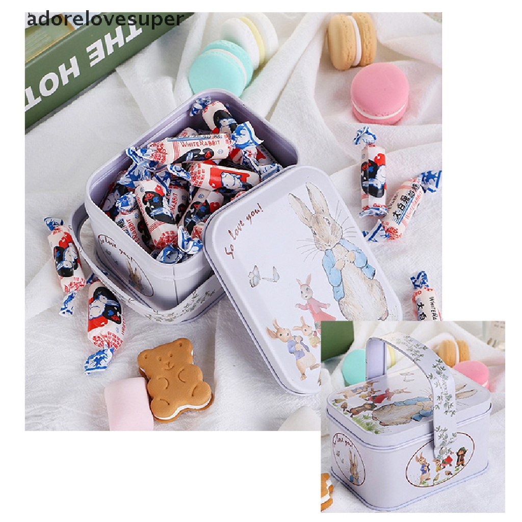 AD1PH White Rabbit Toffee Tin Can Small Suitcase Storage Can Tin Metal ...