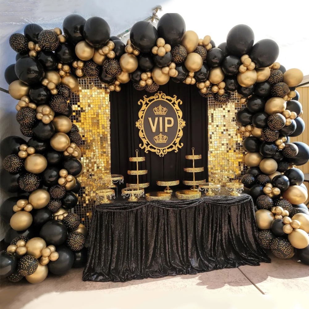 112pcs Black Gold Balloon Garland Arch Kit Gold Dot Print Latex Happy 30th 40th 50th Adults 