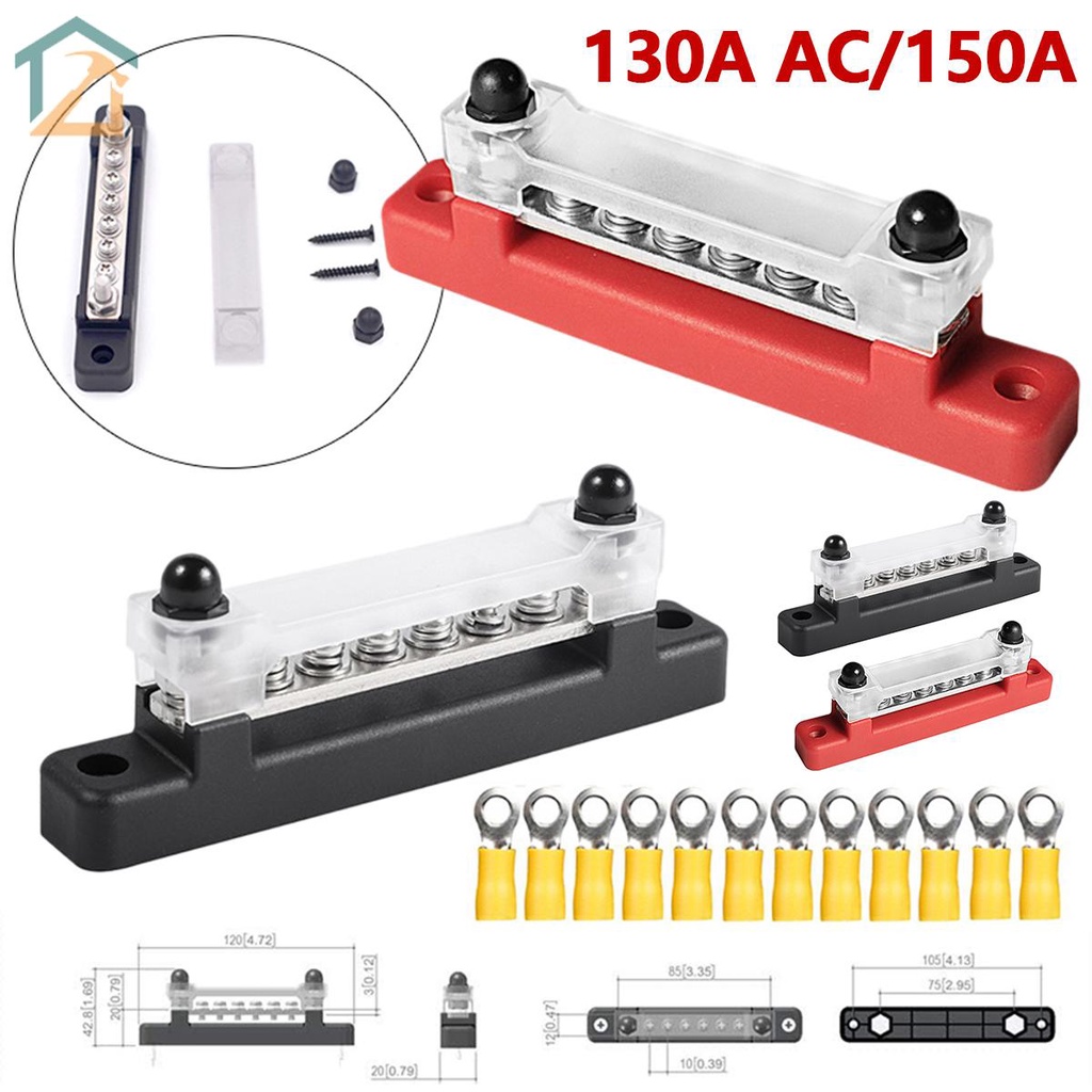 6 Way Bus Bar Terminal Block 300V AC/48V DC 130A AC/150A DC Power ...