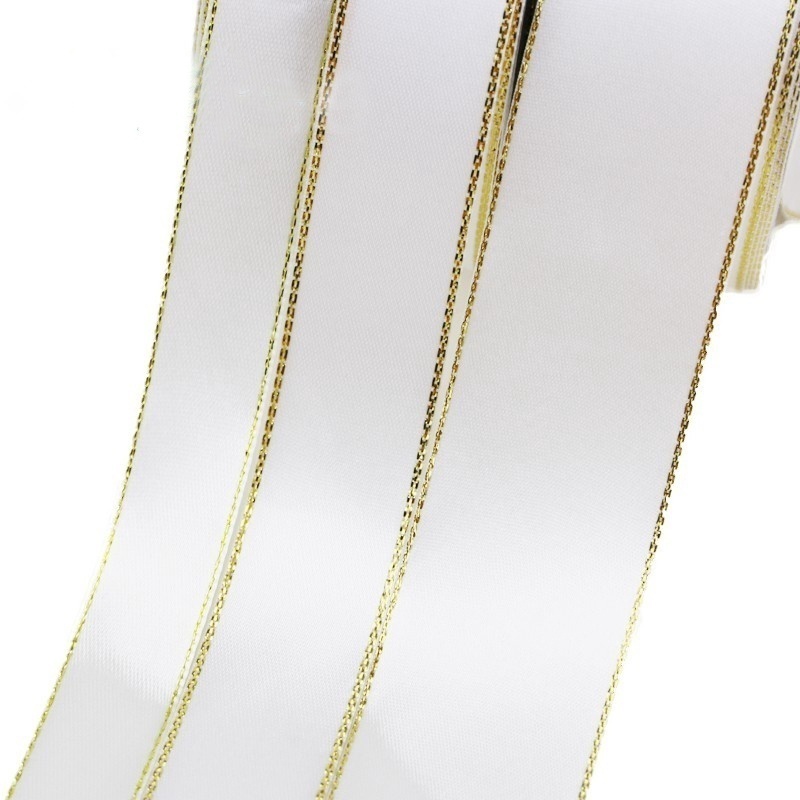 (25 yards/lot) 20mm white satin ribbon gold rim ribbon handmade DIY ...
