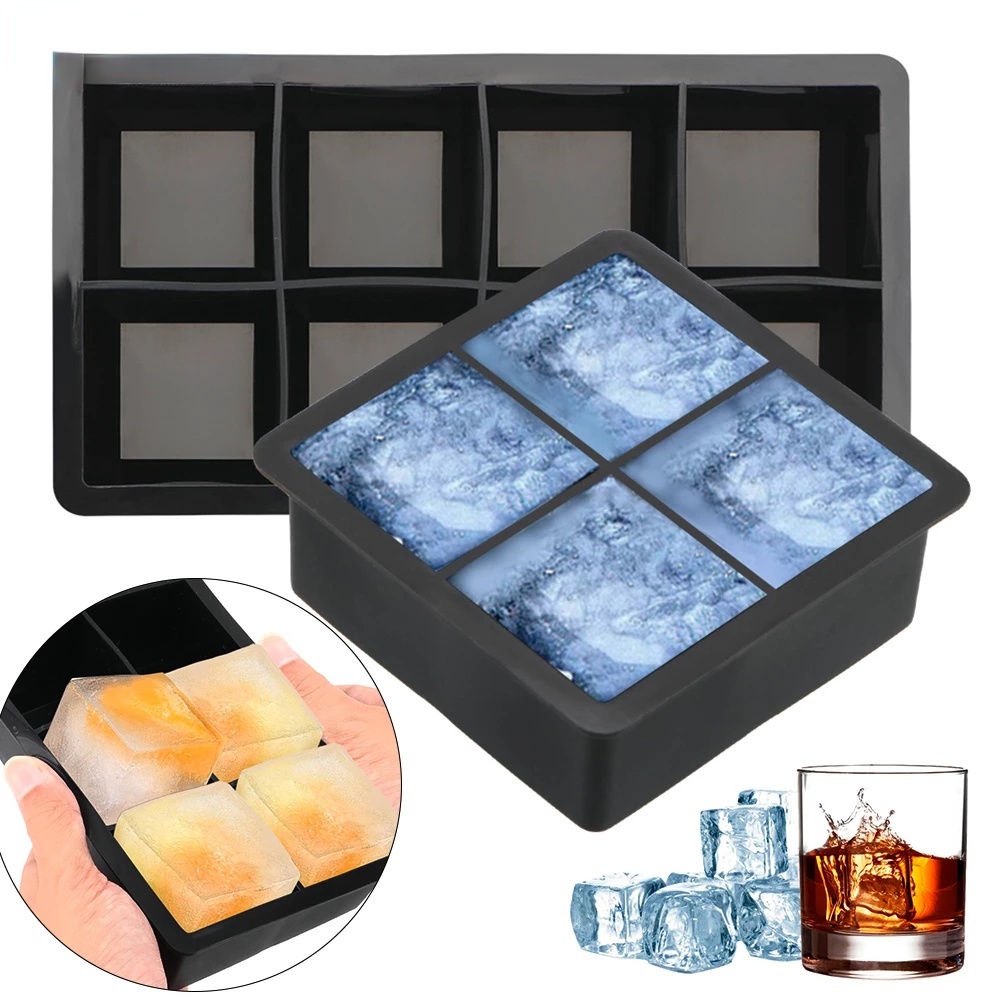 4/6/8 Grids Food Grade Silicone Ice Cube Tray Mold / Square Trays Mould ...