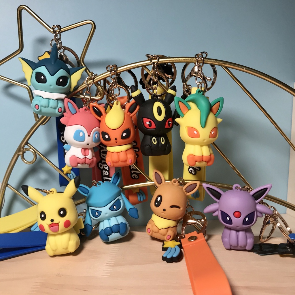 PVC Pikachu Eeveelution Key Chain Pokemon Elf Cute Cartoon Couple Bag ...