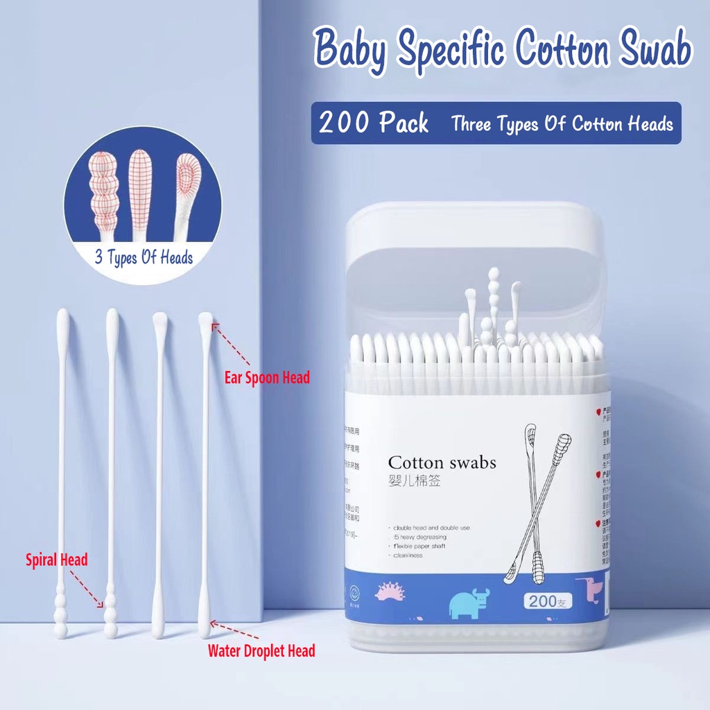 3 in 1 Cotton Swab 200pcs Doubleheaded Baby Cotton Swab Disposable Ear