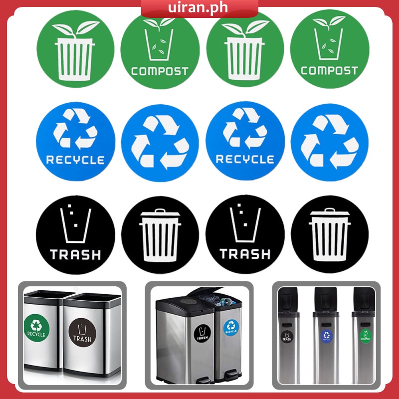 12 Pcs Waste Bin Sticker Recycling Stickers Trash Can Garbage Sorting