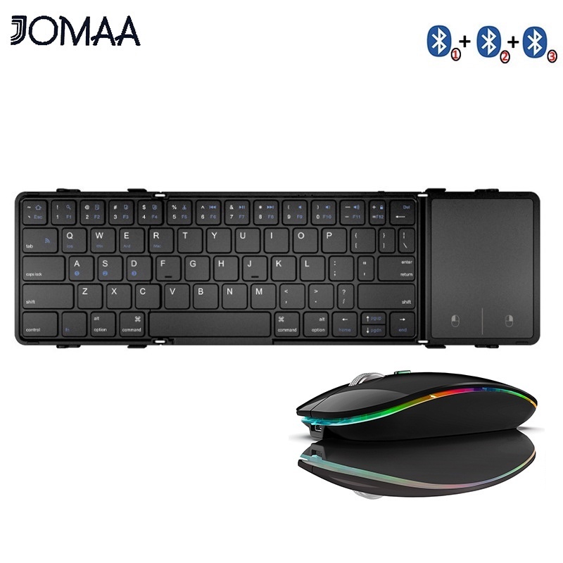 JOMAA Rechargeable Foldable Keyboard with Touchpad Mouse Foldable Wireless  Bluetooth Keyboard for Tablet Phone 3-Sync Devices