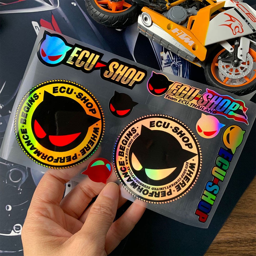 ECU SHOP Rainbow Color Motorcycle Sticker ECU SHOP Reflective Sticker ...