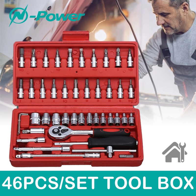 46 In 1 Socket Wrench Carbon Steel Combination Tool Set Hand Tools 1 4 Inch Drive Ratchet Set