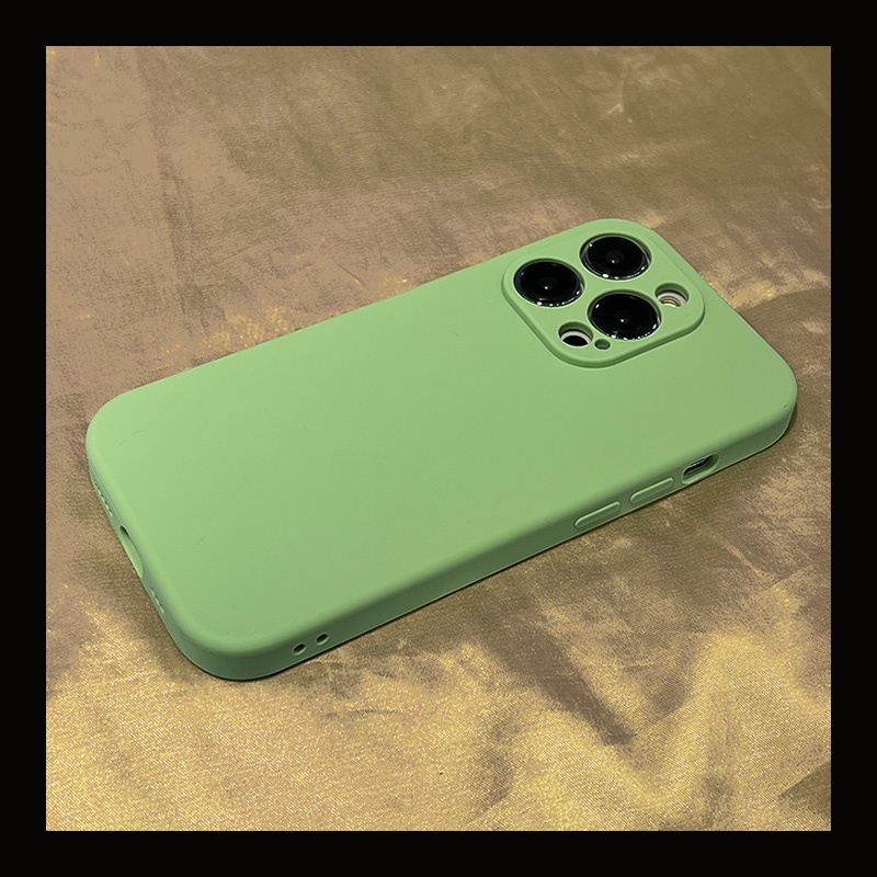 Matcha Green Square Phone Case, Suitable for iPhone 13 pro max 14 pro xr  Silicone Back Flocking 11 pro max 12 plus xs max Solid Color Phone Case