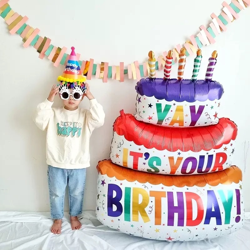 2pcs Happy Birthday Cake Balloons Large 3-Layer Color Candle Cake ...