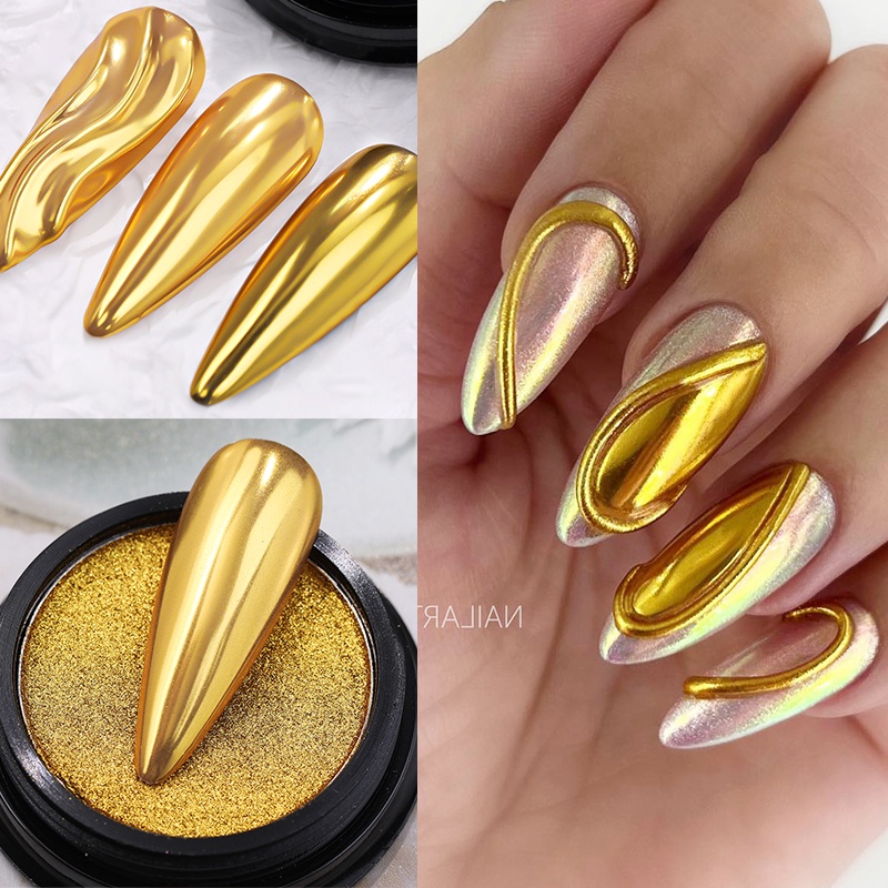 Gold Silver Solid Mirror Powder Nail Art Glitter Rose Gold Champange UV