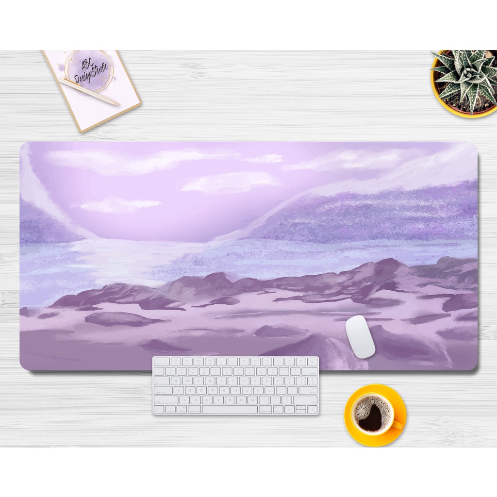 Pastle Pink Purple Landscape Cute Desk Mat, Cute Desk Pad, Extra