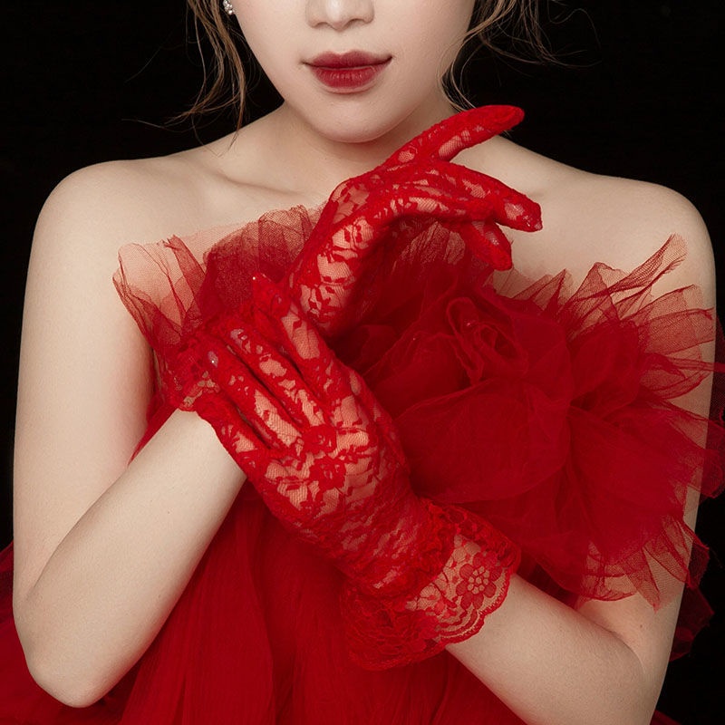Large Lace Gloves for Women's Elegant White Bride Hollow Out Thin Sun ...