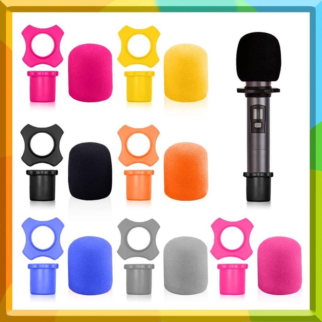 Microphone Anti-Roll Rings & Windscreen Set (5-Pack) - Silicone Sleeves & Foam Covers