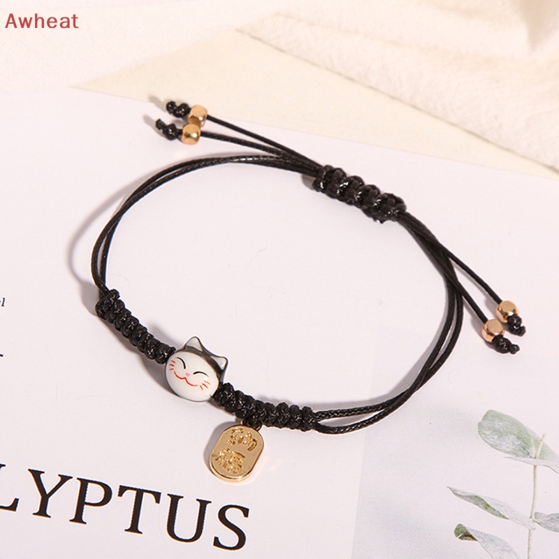 Awheat Handmade Colorful Rope Lucky Cat Bracelet For Women Girls