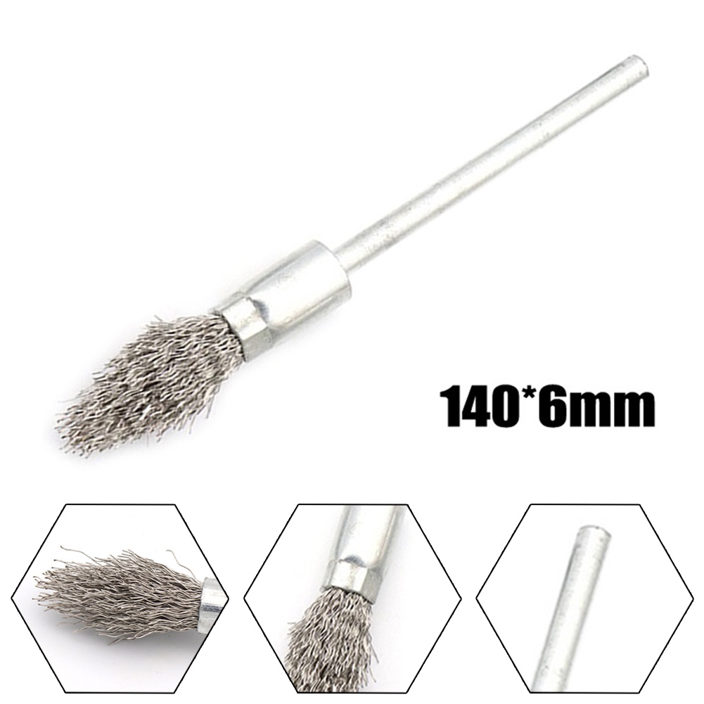 Rotary Tool Wire Brush Polishing Shank 6mm Stainless Steel Torchshaped