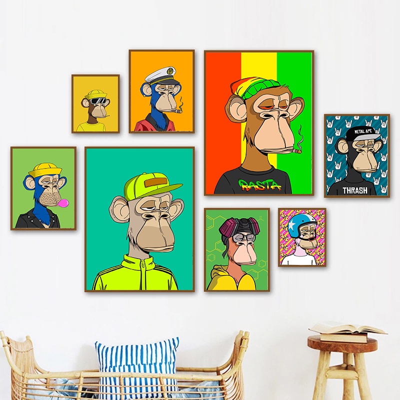 Pop Art Bored Ape Posters Canvas Painting Funny Cartoon Monkey Smoke ...