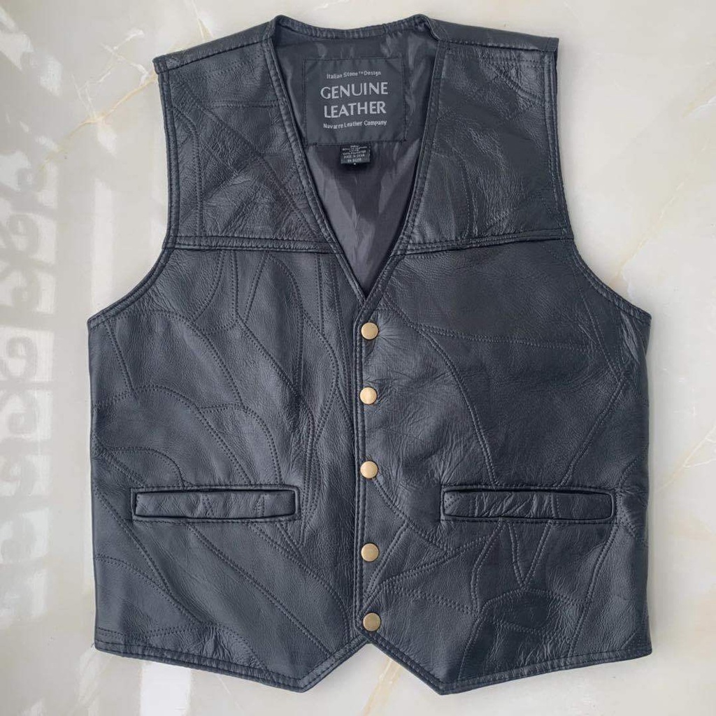 Harley Style Motorcycle Genuine Leather Vest Sheepskin Men's Waistcoat