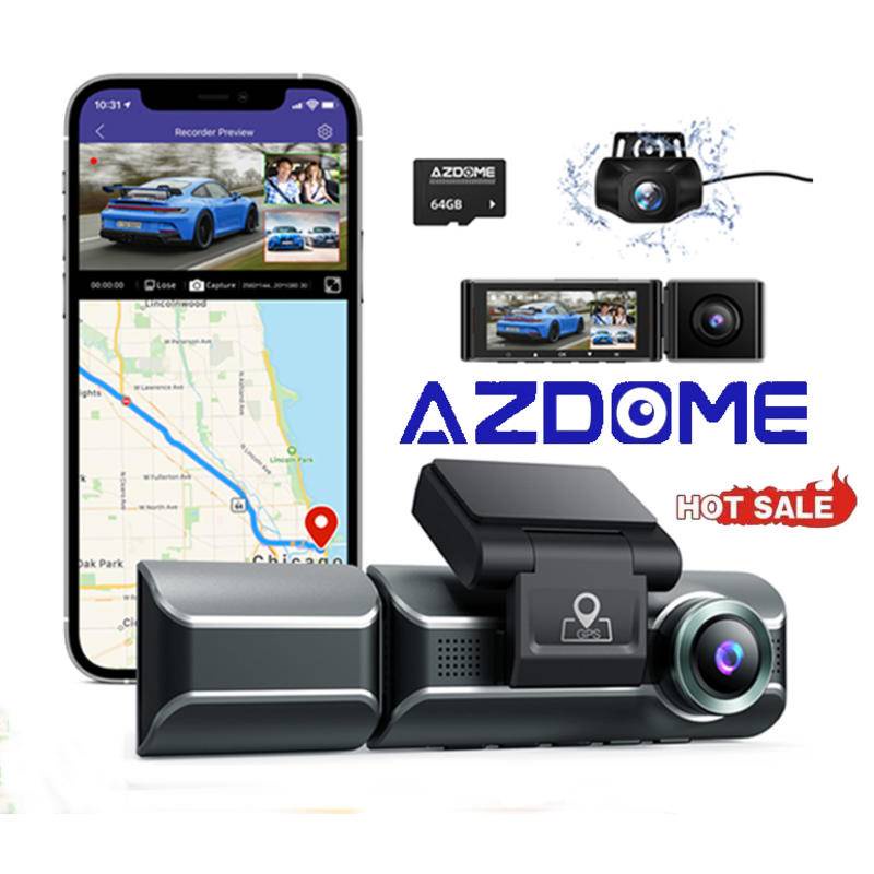 AZDOME M550 3 Channel Dash Cam, Front Inside Rear Three Way Car Dash