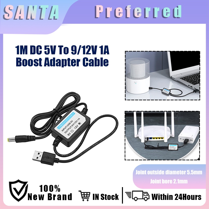 USB 5V to DC 9/12V Boost Module Adapter Cord 1M Transformer Cable for ...