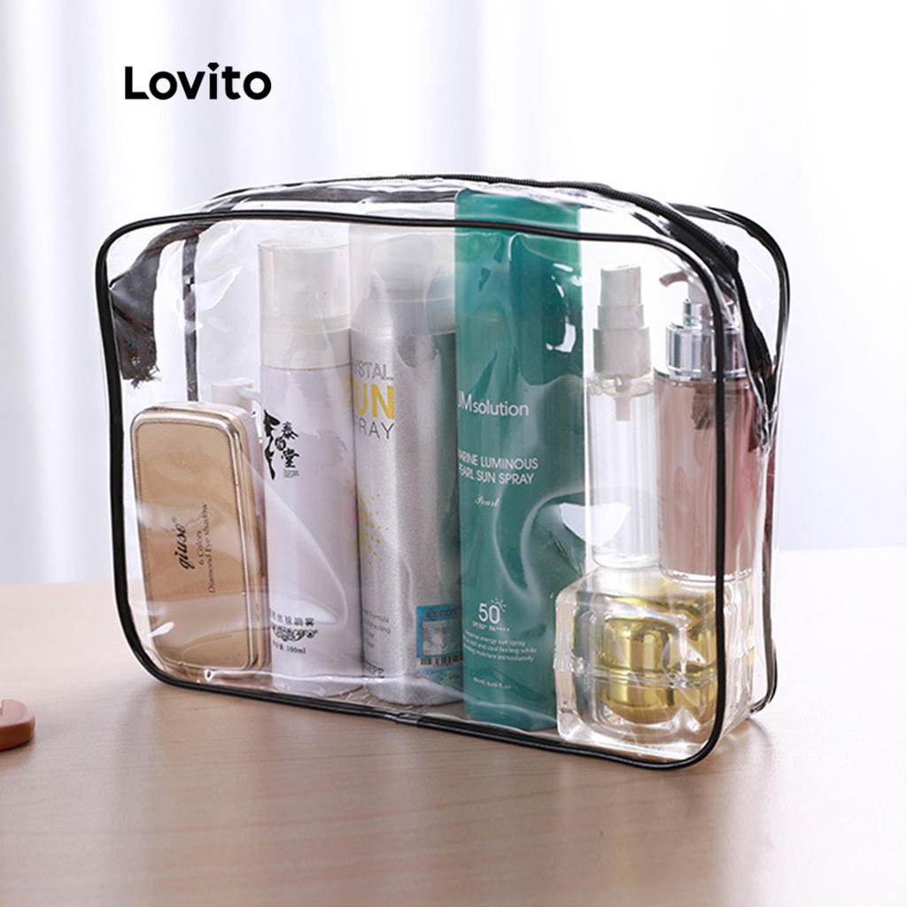 Lovito Casual Clear Toiletry Bag PVC Travel Makeup Bags for Women ...