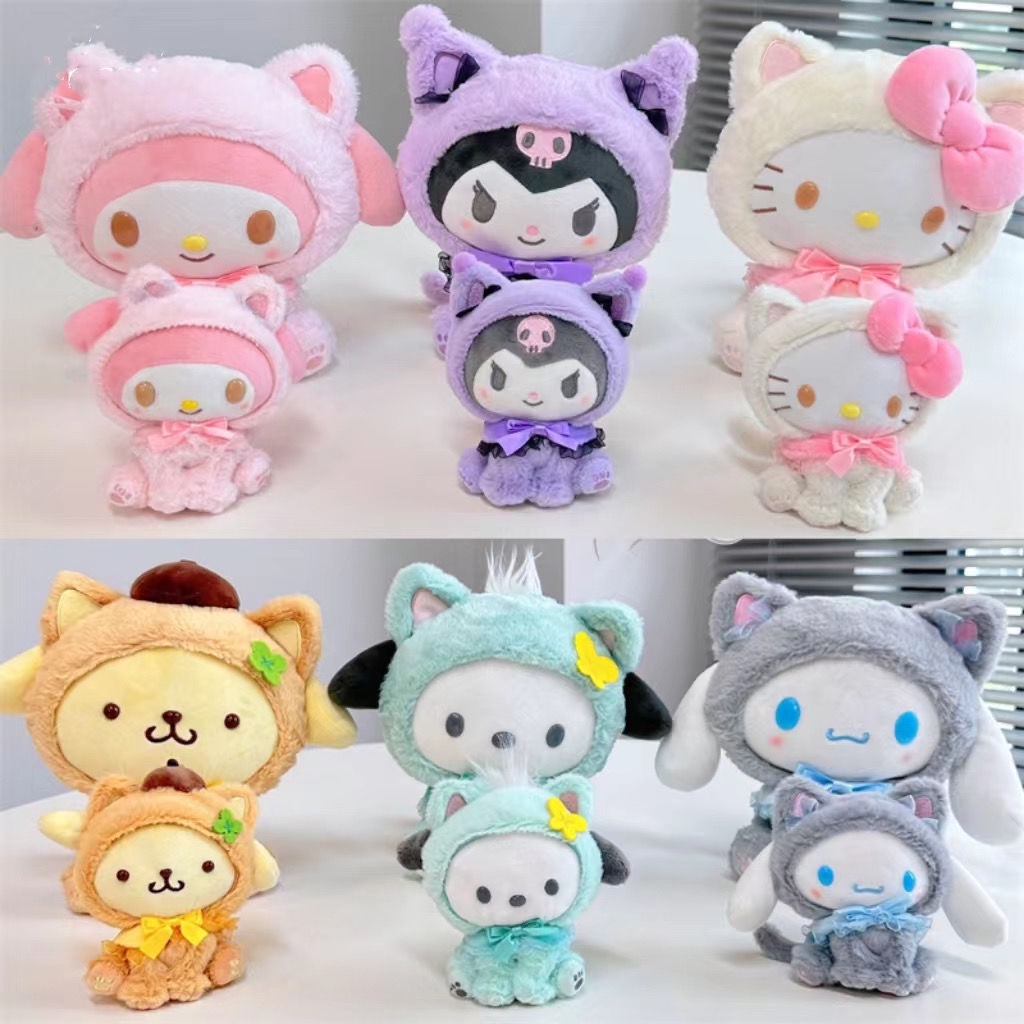 Sanrio Cat Series Plush Toy Kuromi Hello Kitty Melody Cinnamoroll Stuffed  Dolls Cute Keychain Kids Gifts
