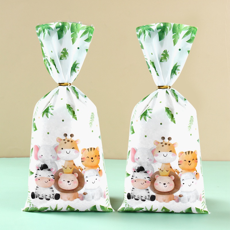 20pcs Safari Animal Theme Candy Bag Giraffe Lion Printed Biscuit Bag