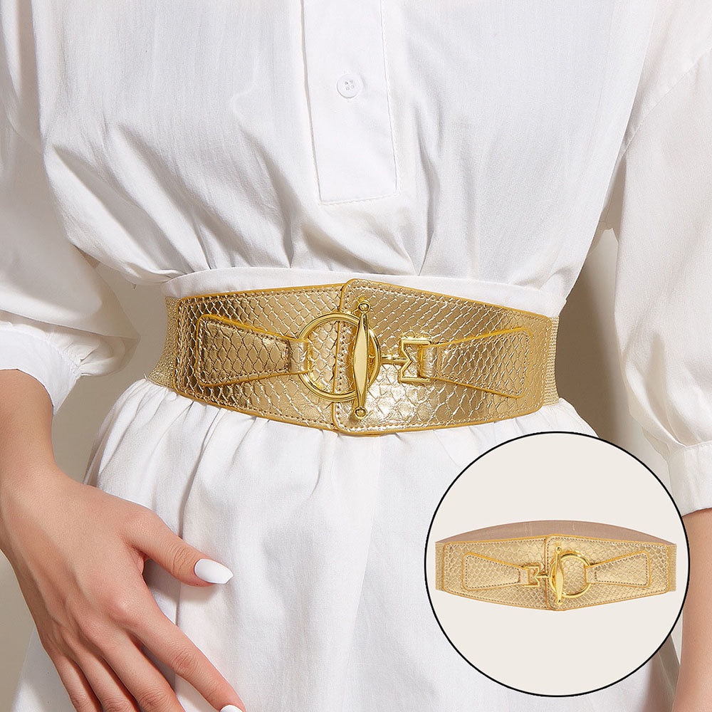 Elastic Wide Corset Belt Golden Hook Buckle Dress Coat Sweater Decorative  Waistband Stretch Girdle Cummerbunds Slim Waist Classic Simple Luxury