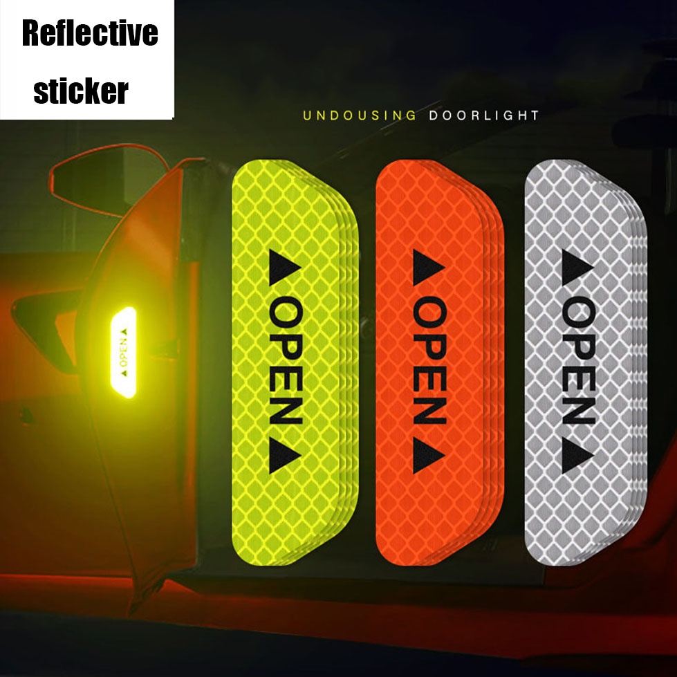 4pieces Car OPEN Reflective Sticker Universal Warning Mark Reflective ...