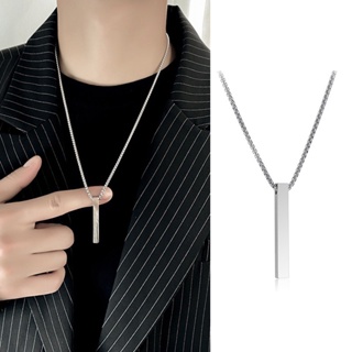 Silver Bar Pendant Necklace for Men / Stainless Steel Waterproof 3mm Chain  and Long Bar Rectangle Drop Pendant/men's Silver Pendant Necklace 