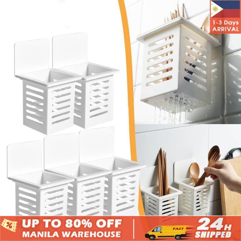 Plastic Chopsticks Basket Wall Hanging Cutlery Storage Box Kitchen