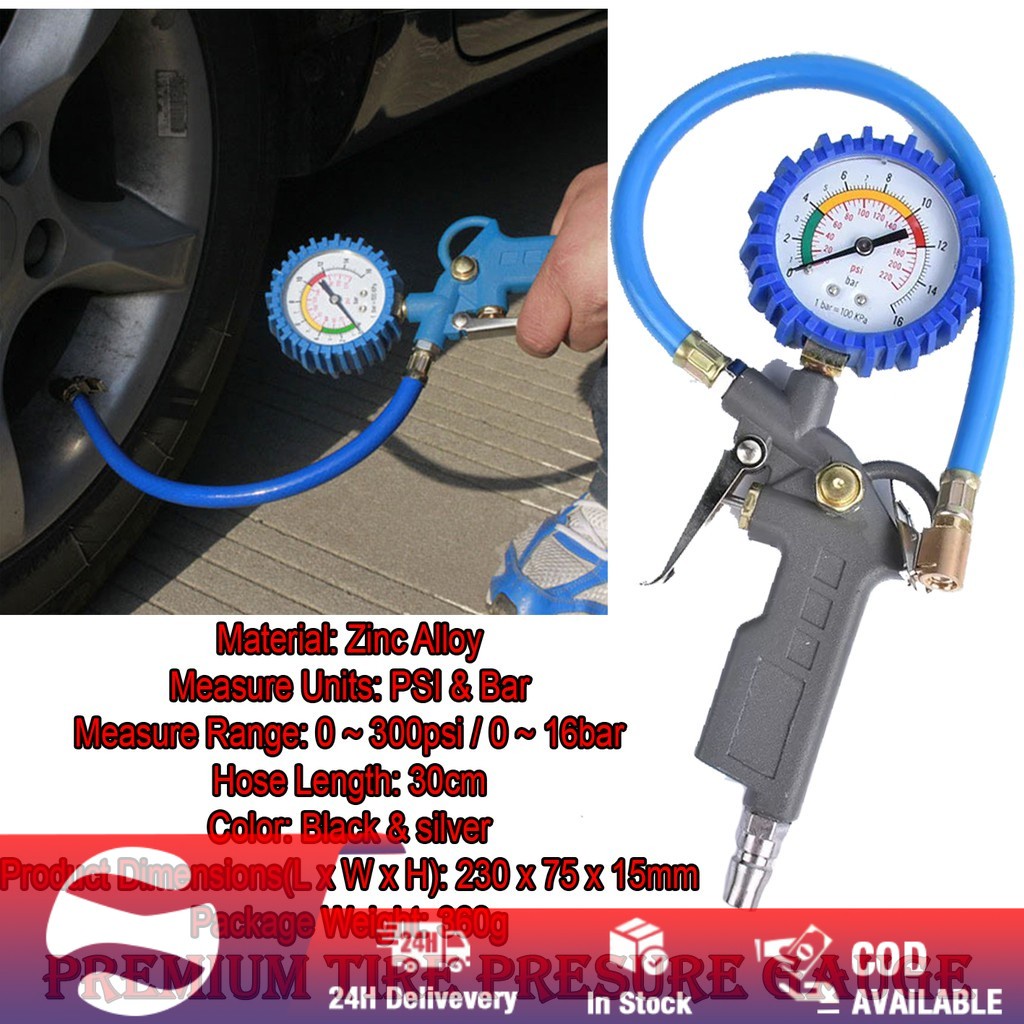 Premium Car Tire Air Pressure Inflator Gauge with indicator | Shopee ...