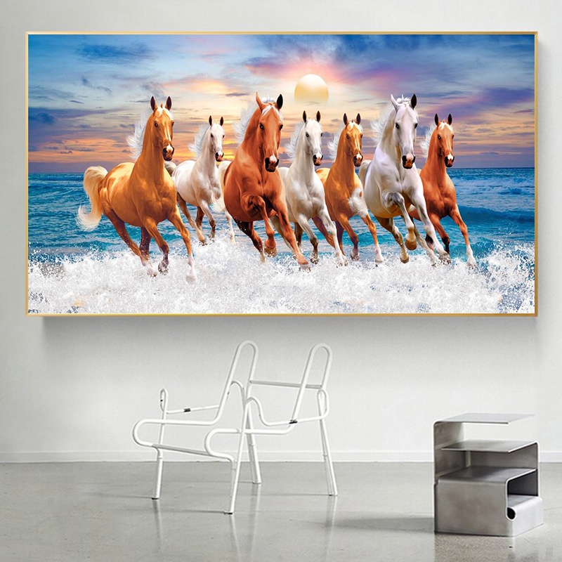 Modern Living Room Running Horses Canvas Painting Fengshui Wall Decor ...
