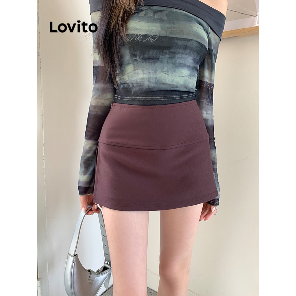 Lovito Women Split Skirts LNA19253 (Brown) | Shopee Philippines