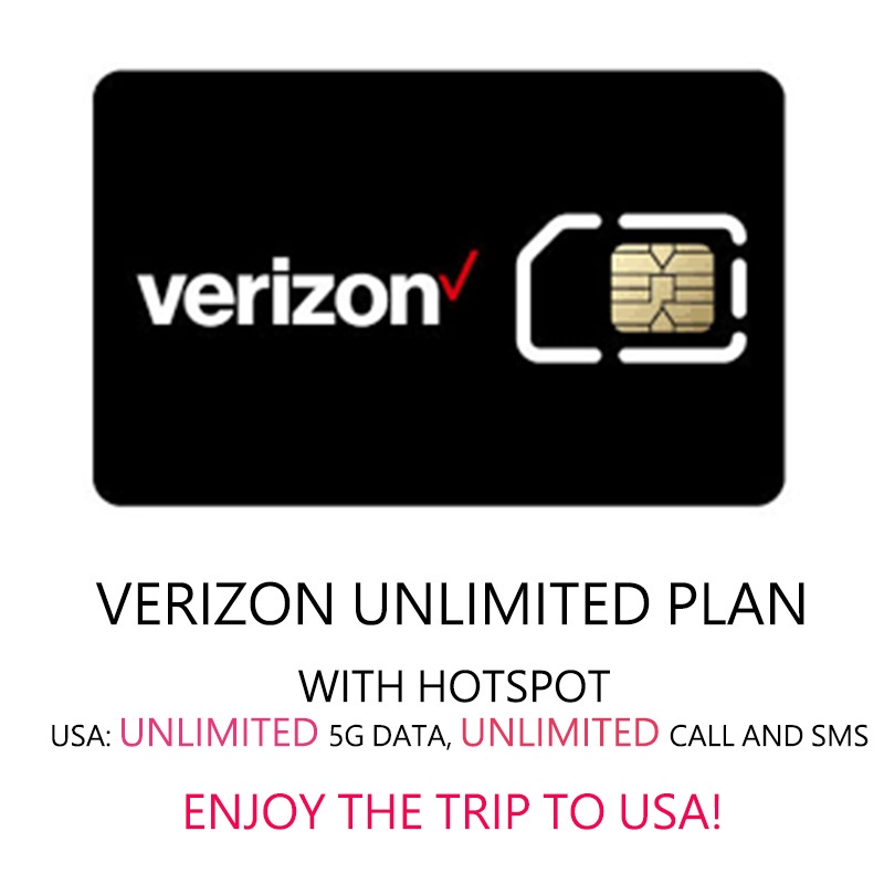 Verizon USA 5G Unlimited Data SIM With HOTSPOT 30/60/90DAYS also work