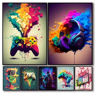 6Pcs Neon Gaming Posters for Boys Room Decor - Video Game Wall Art Decor  Canvas for Teens Men | Gamer Room Decor Gift Idea