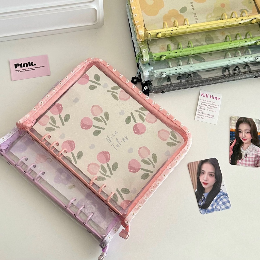 【A5 Daisy Color Zipper Binder】Korean Ins Glittering Transparent Loose ...