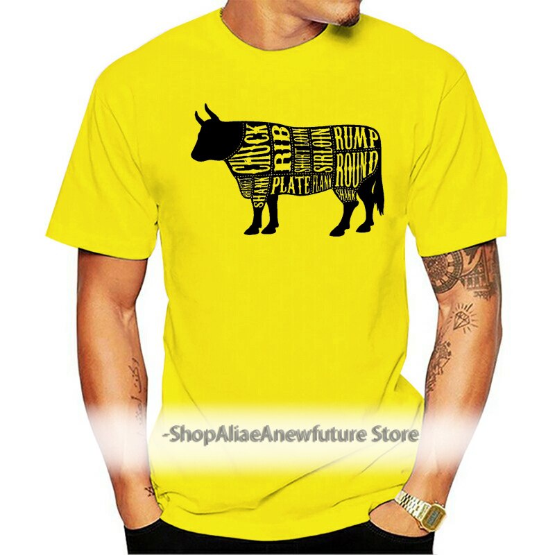 Cotton TShirt Cuts of Meat Beef Cow Butcher Burger Steak Chef Cook Adult Tee oneck Tees top