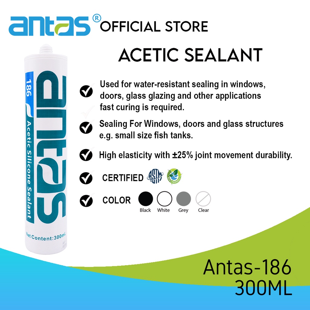 Antas 186 Acetic Silicone Sealant 300ml Cartridge (Expiry April 2024
