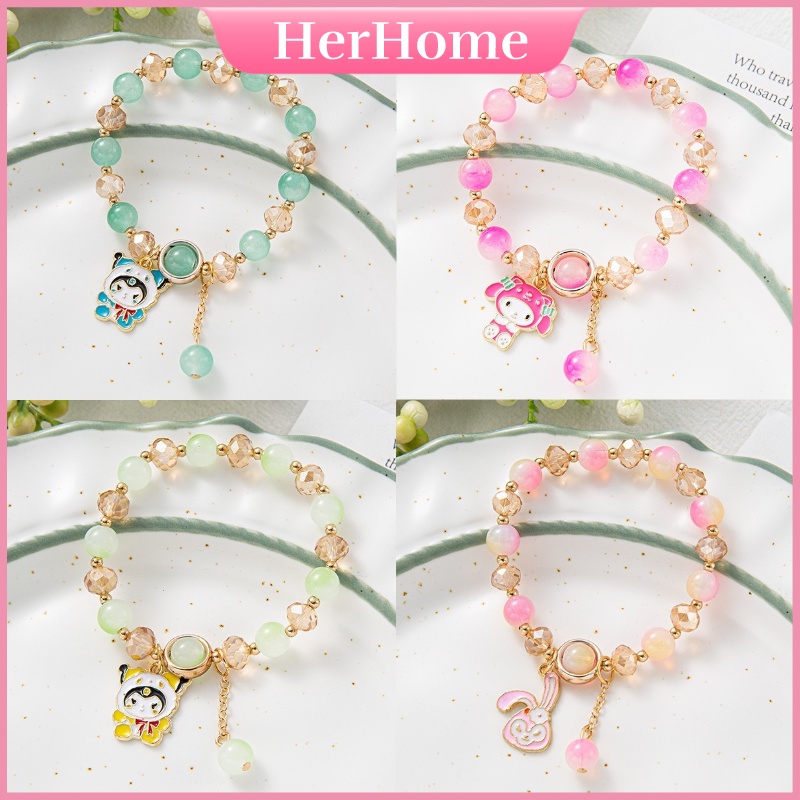 Sanrio Bracelet Crystal Beads Kuromi Melody Cute Cartoon Bracelet for ...