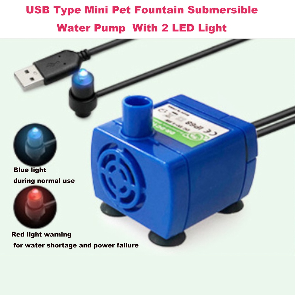 Mini Pet Fountain Submersible Water Pump Automatic With 2 LED Dog Cat