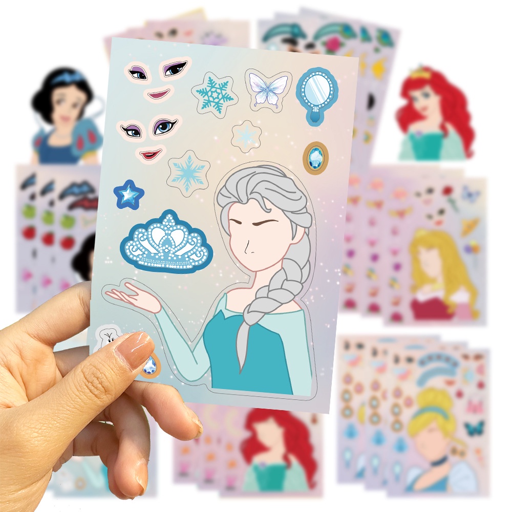 8 Sheets Princess Change Face Make a Face Stickers For Luggage Phone ...