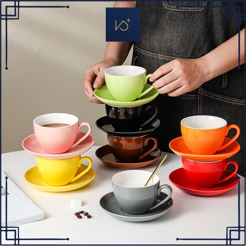 Kitchen Plus Ceramic Cup and Saucer Coffee Tea Colorful | Shopee ...
