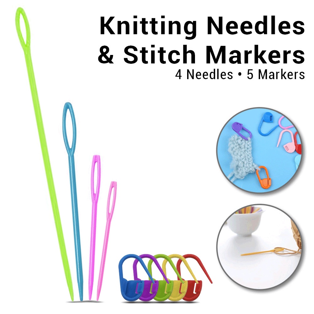JC 4 Plastic Sewing Needles & 5 Locking Stitch Markers Tools for