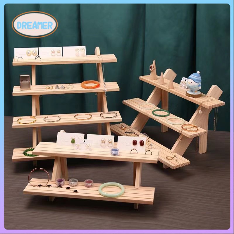 3/4 Layer Ladder Display Storage Rack Wooden Jewelry Rack Wood Shelf ...