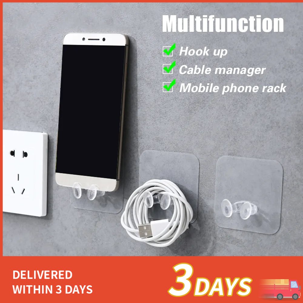 Transparent Wall Hooks Hangers Punch-free Adhesive Plug Socket Holder ...