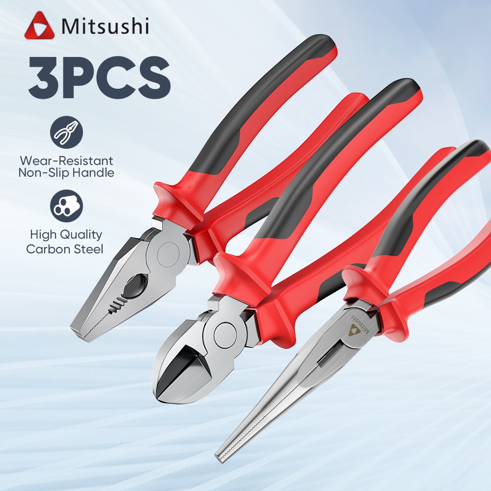 Mitsushi MITPCL3 3PCS Long Nose Combination Plier Cut/ Industrial Pliers Set/Original CRV