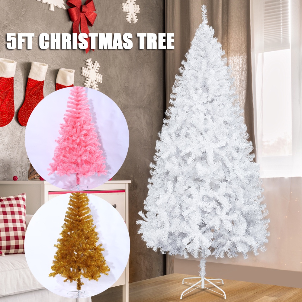 Pine Needle Christmas Tree 5Ft 150CM Artificial Xmas Trees PVC Seasonal Home Decor White/Pink