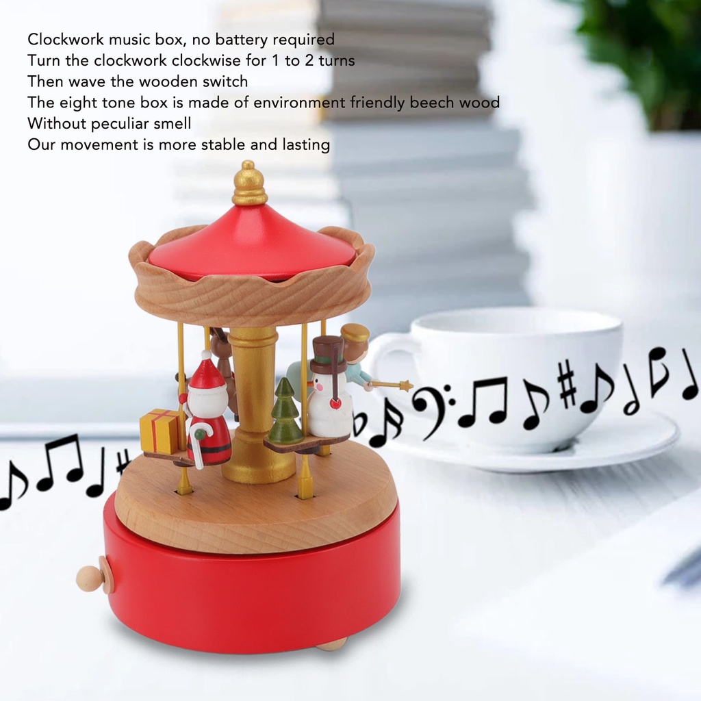 Christmas Music Box Wood Carousel Delicate Clockwork Musical Box ...