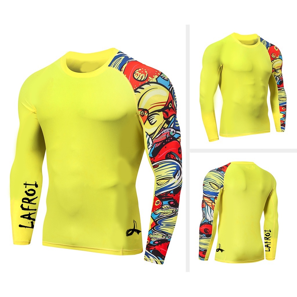 LAFROI Men's Long Sleeve SwimSuit Rush Guard Fit Compression Rash Guard